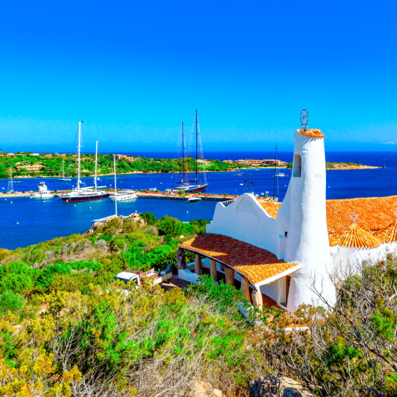 View Of Porto Cervo and Stella Maris Church Sardinia Italy