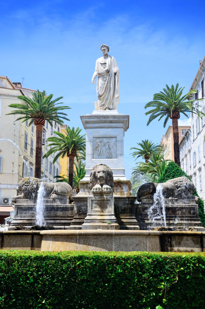 Napoleon statue in Ajaccio, Corsica, France. The statue was made in 1804 by Francesco Massimiliano Labourer