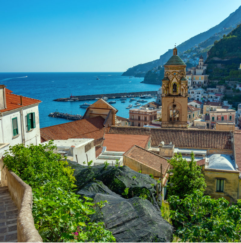 Aerial view of Italian town Amalfi.