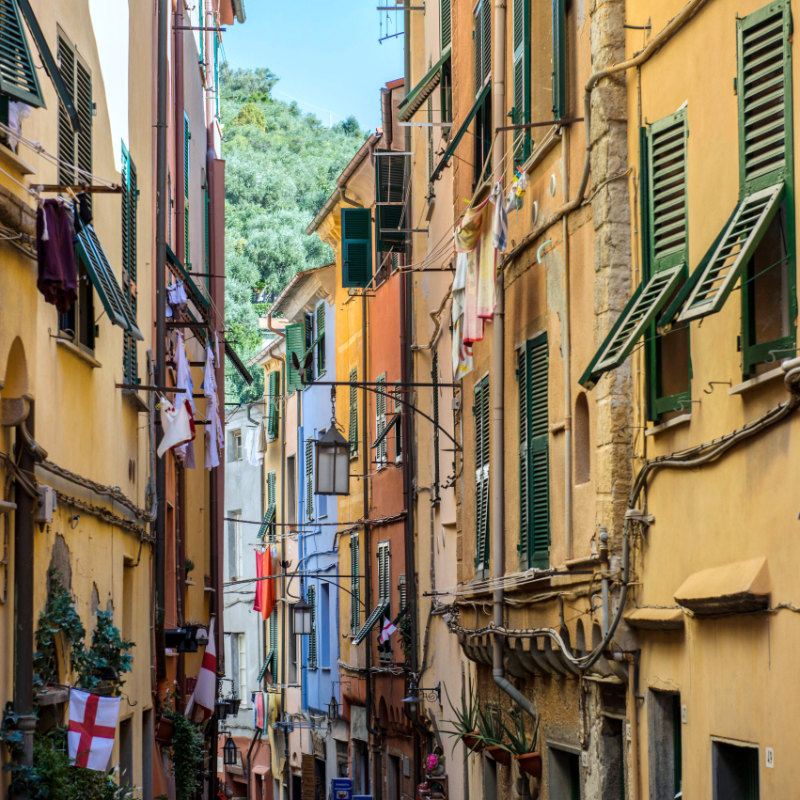 Main street Via Capellini, Porto Venere, Province of La Spezia, Liguria, Italy