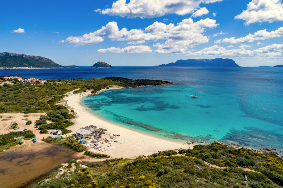 The White Beach of Golfo Aranci seen from above near Porto Rotondo